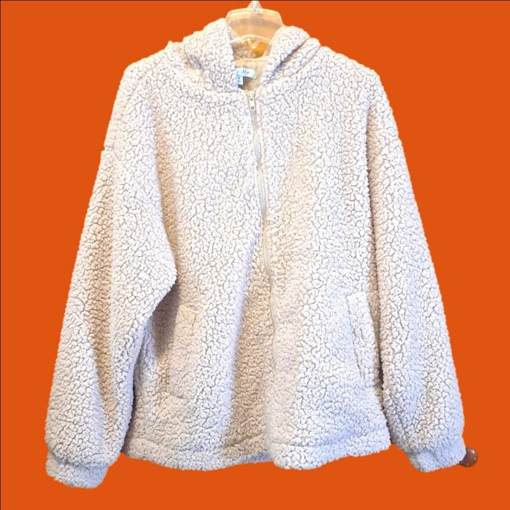 Beige sherpa jacket medium neutral tone jacket warm fuzzy